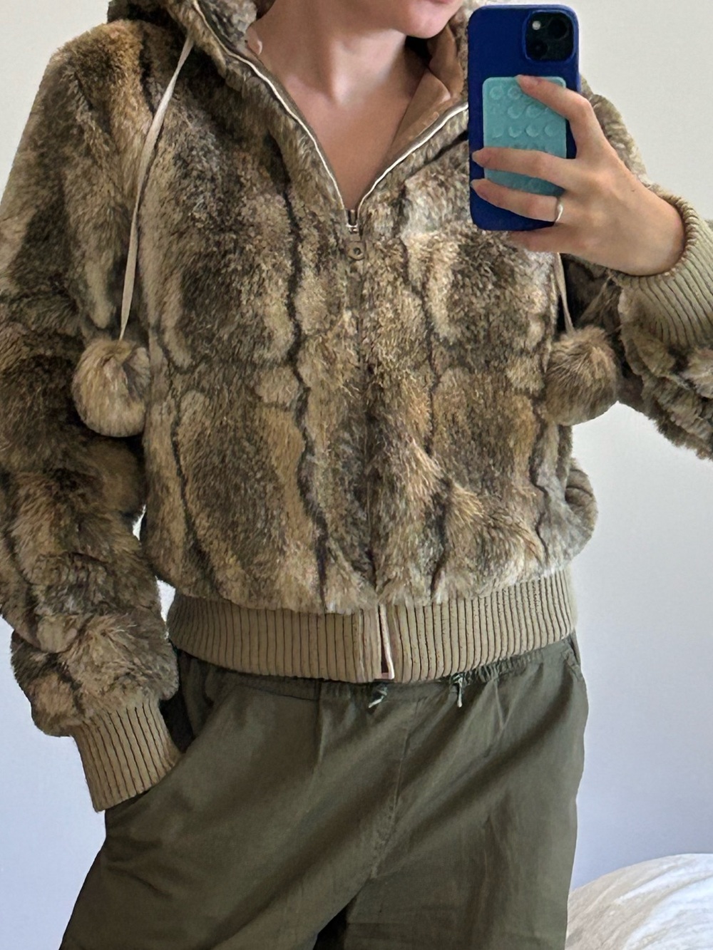 VINTAGE Faux Fur Zip-Up Hoodie
